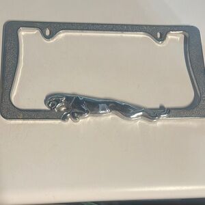 Silver License Plate Frame with Jaguar Design